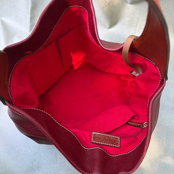 Dooney & Bourke Red Brown Pebble Grain Lucca Leather Lock Logo Shoulder Hobo Bag - Picture 8 of 12
